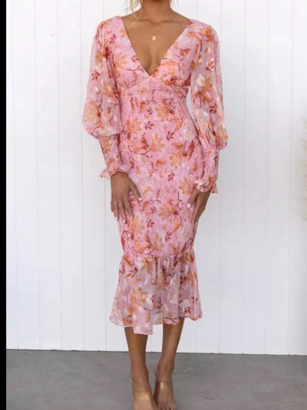 Garden Gathering Floral Smocked Waist MIDI Dress
